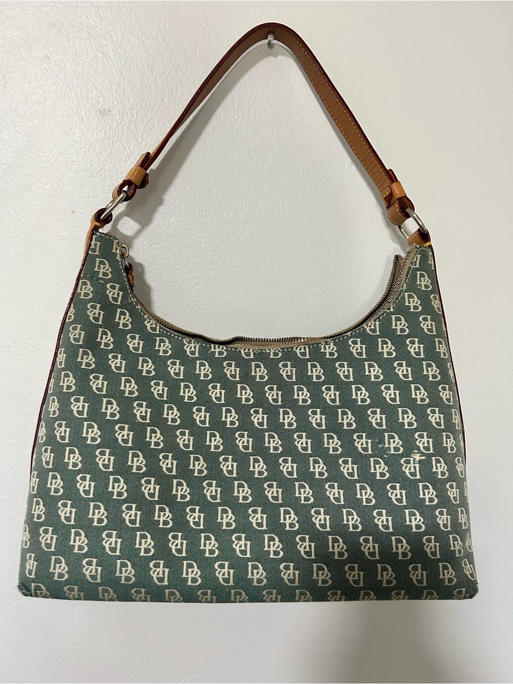 Dooney & Bourke Green and Tan Signature Shoulder Bag - Picture 1 of 7